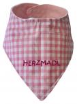 Dreiecktuch mit Einstickung -HERZMADL- 12209 rosa-weiß kariert