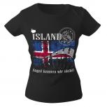 Girly-Shirt mit Print - Flagge Island - Angst kennen wir nicht - G12124 schwarz - Gr. XS-2XL