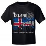 T- Shirt mit Print - Flagge Island - Angst kennen wir nicht - 12124 schwarz Gr. S-2XL