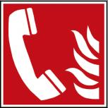 Aufkleber Brandschutzkennzeichen - Brandmeldetelefon - BGV A8, DIN 4844 und Arbeitsstättenverordnung 200 x 200 mm - K1586/87