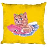 Kissen Dekokissen mit Print Katze Cat mit Surfbrett KA074 gelb