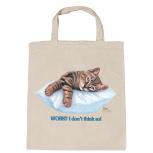 Baumwolltasche mit Print Katze Cat ruhend auf Kissen - KA072/3 natur