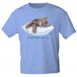 Kinder T-Shirt mit Print Cat Katze ruhend auf Kissen KA072/1 Gr. hellblau / 134/146