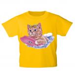 Kinder T-Shirt mit Print Cat Katze auf Surfbrett KA074/1 Gr. gelb / 152/164