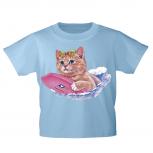 Kinder T-Shirt mit Print Cat Katze auf Surfbrett KA074/1 Gr. hellblau / 134/146