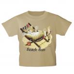 Kinder T-Shirt mit Print Cat Katze im Liegestuhl Beach Bum KA063/1 Gr. beige / 122/128