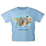 Kinder T-Shirt mit Print Cat Katze Taucher Fische KA065/1 Gr. hellblau / 134/146