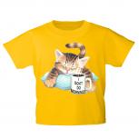 Kinder T-Shirt mit Print Cat KatzeTasse Kaffee KA076/1 Gr. 122-164
