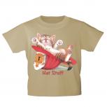Kinder T-Shirt mit Print Cat Katzeim Feuerwehrhelm KA081/1 Gr. beige / 122/128