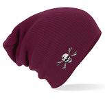 Longbeanie Slouch- Beanie Mütze mit hochwertiger Einstickung - Skull Totenkopf - versch. Farben 54409 bordeaux
