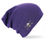 Longbeanie Slouch- Beanie Mütze mit hochwertiger Einstickung - Skull Totenkopf - versch. Farben 54409 lila