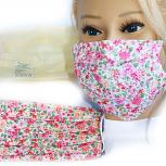 Baumwollmaske mit zertifiziertem Innenvlies - Floral Streublumen Rose - 15555 + Gratiszugabe