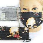 Design Maske aus Baumwolle mit zertifiziertem Innenvlies - Totenkopf Skull Rosen - 15479 + Gratiszugabe