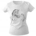 Girly-Shirt mit Strasssteinen Glitzer Pferd Horse Stute G88332 Gr. weiß / XS