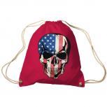 Trend-Bag Turnbeutel Sporttasche Rucksack mit Print - USA Skull Totenkopf - TB653111 rot