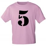 Kinder T-Shirt  mit Print Zeichen Zahl Fünf - 5 - 85130 Rosa Gr. 110-164