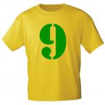 Kinder T-Shirt  mit Print Zeichen Zahl Neun - 9 - 85130 Gelb Gr. 110-164