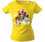 Kinder Girly-Shirt mit Print - 3 Clowns - 12764 Gr. gelb / S
