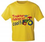 Kinder T-Shirt mit Aufdruck - TRAKTOR FAHREN IST COOL - 08233 -  Gr. 86 - 164 in 5 Farben gelb / 122/128