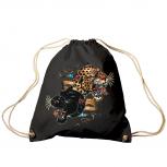Trend-Bag Turnbeutel Sporttasche Rucksack mit Print - Leopard und Panther - TB12669 schwarz
