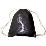 Trend-Bag Turnbeutel Sporttasche Rucksack mit Print -Klavier und Vögel - TB09018 schwarz