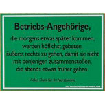 Betriebsschild - Betriebs-Angehörige die morgens... - 309028 - 20cm x 15cm - Firma Spaßschild