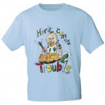 Kinder T-Shirt mit Print - Here comes trouble - 08139 - hellblau - Gr. 86-164