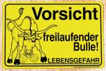Schild-  Vorsicht freilaufender Bulle - Gr. 30 x 20 cm - Tiere Landwirtschaft - 308546