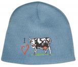 Beanie Mütze I Love Cows 54032 blau